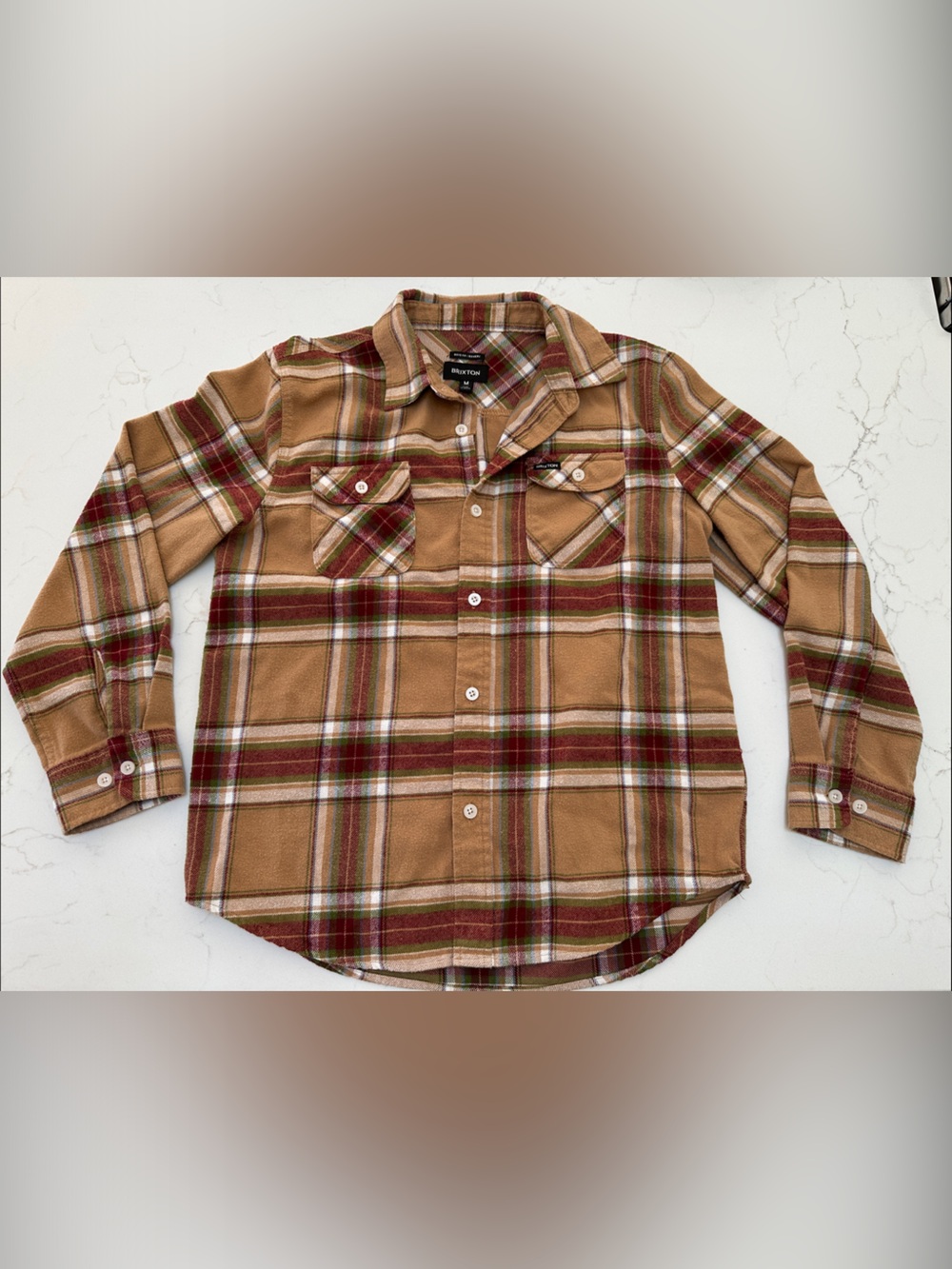 Brixton Bowery Plaid Shirt in Tan, Red, Green, & Blue